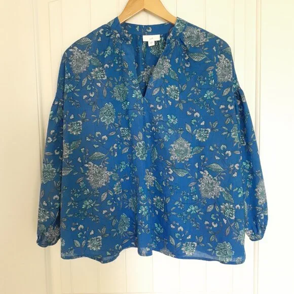J. Jill Oversized Split-Neck Top in Royal Blue Thriving Jacobean Size S - Picture 9 of 11